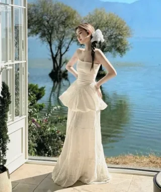 Ảnh 1 của Váy tiệc trắng dài nữ bay bổng