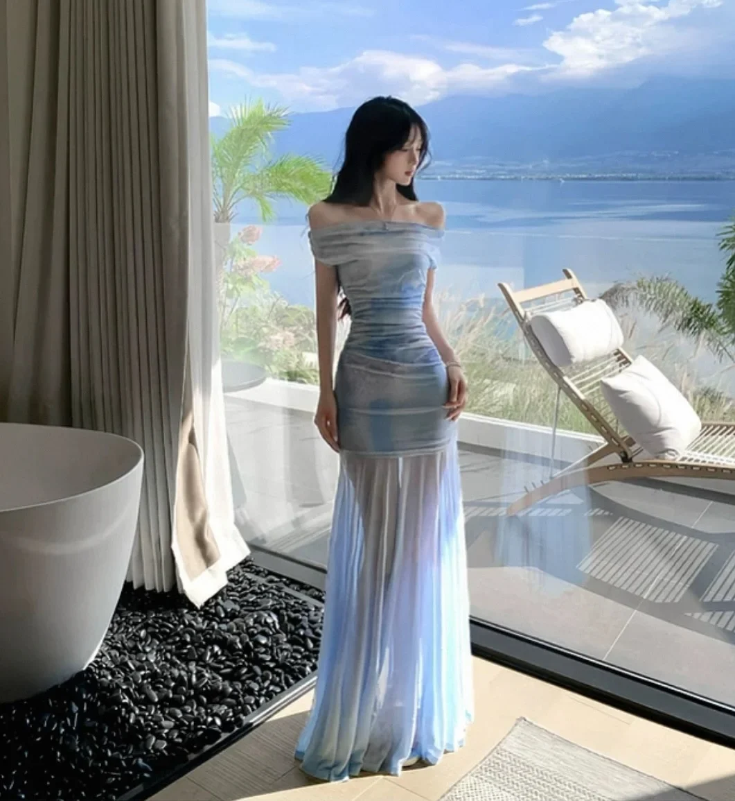 Photo 1 of Váy maxi ombre trễ vai Taobao nữ