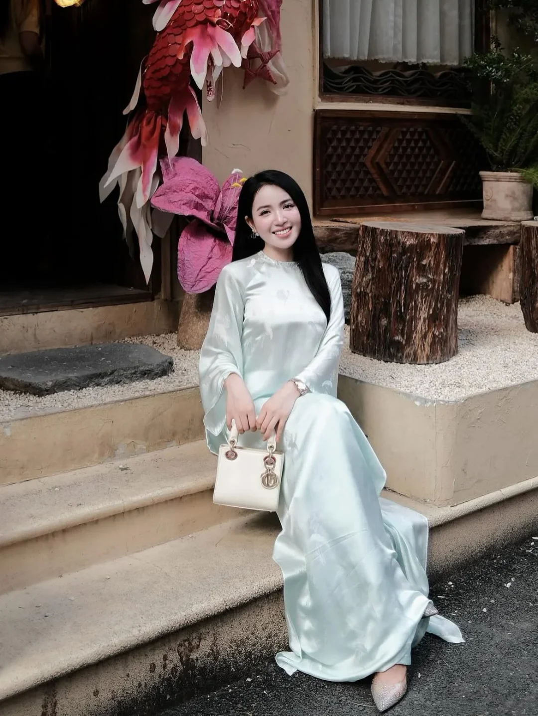 Ảnh 5 của Áo dài lụa nữ truyền thống nhiều màu pastel