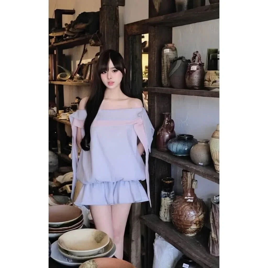 Ảnh 4 của Váy trễ vai tím pastel nữ tính
