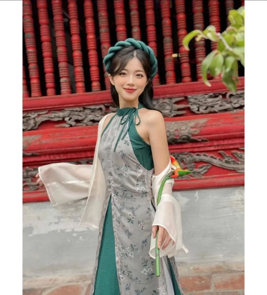 Ảnh 3 của Áo dài nữ hai màu xám xanh cho thuê