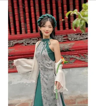 Ảnh 3 của Áo dài nữ hai màu xám xanh cho thuê