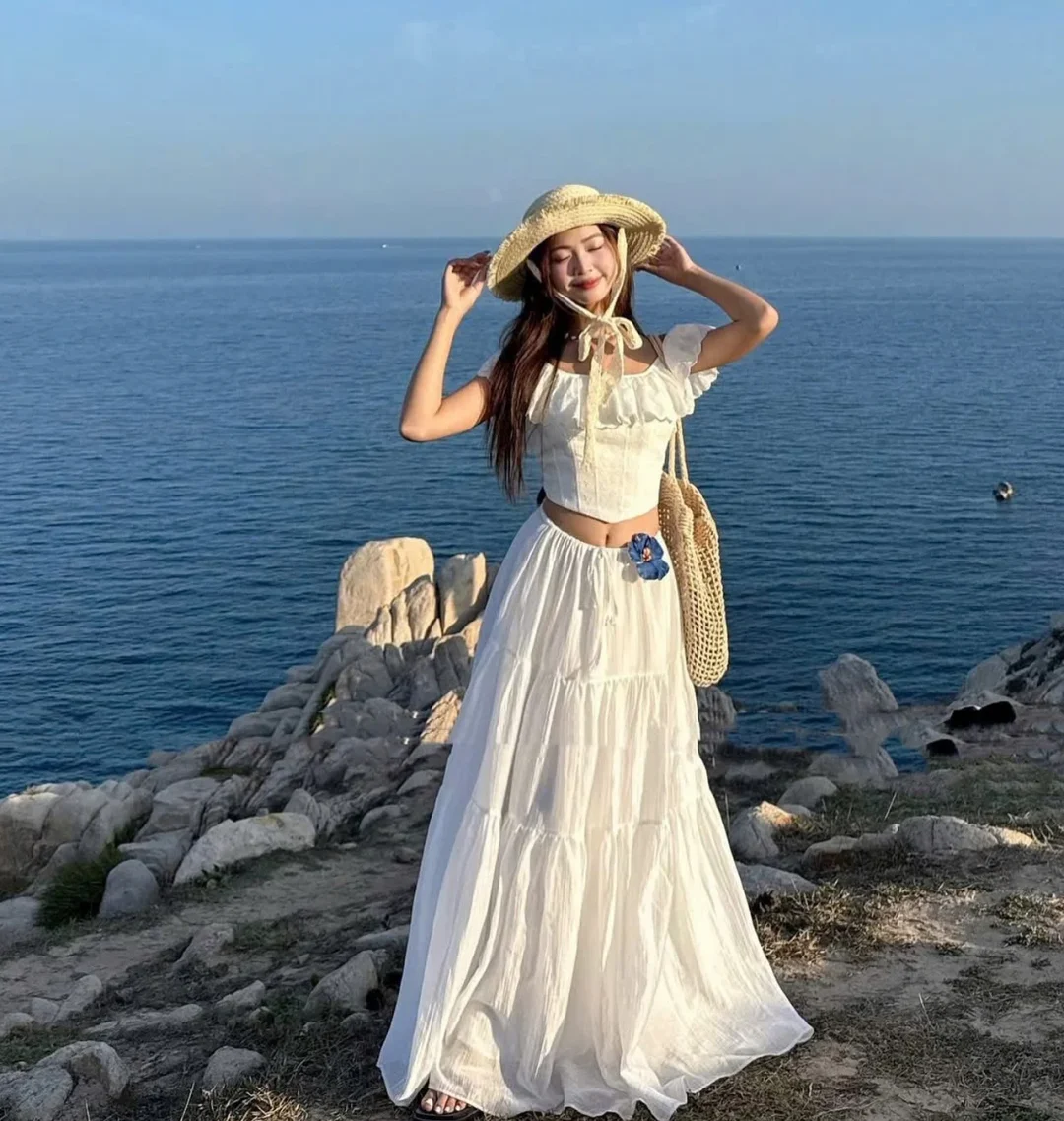Ảnh 3 của Váy maxi trắng trễ vai boho nữ