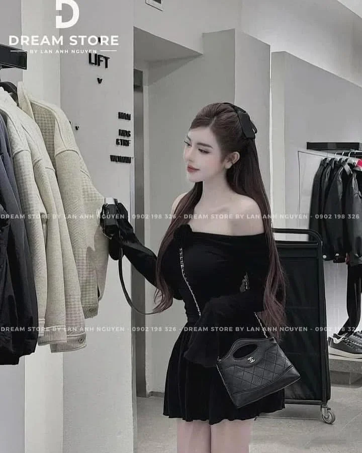 Ảnh 1 của Đầm trễ vai đen ngắn hottrend nữ