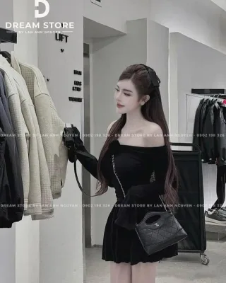 Ảnh 1 của Đầm trễ vai đen ngắn hottrend nữ
