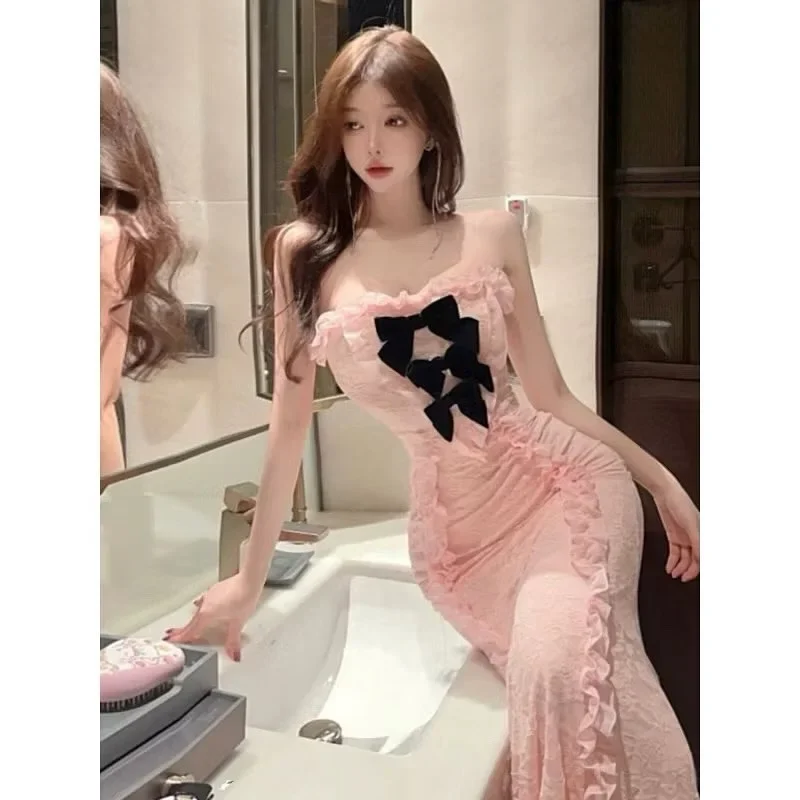 Ảnh 4 của Váy maxi ren hồng nhạt nữ hottrend