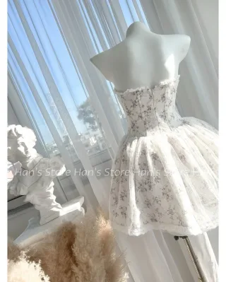 Ảnh 4 của Váy corset hoa đan dây bồng bềnh trắng
