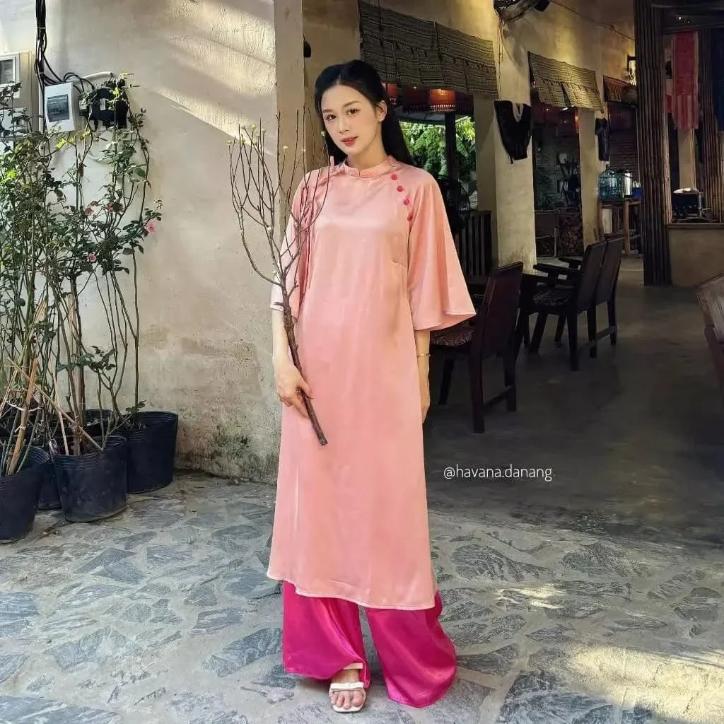Ảnh 1 của Áo dài lụa hồng cách tân nữ thướt tha