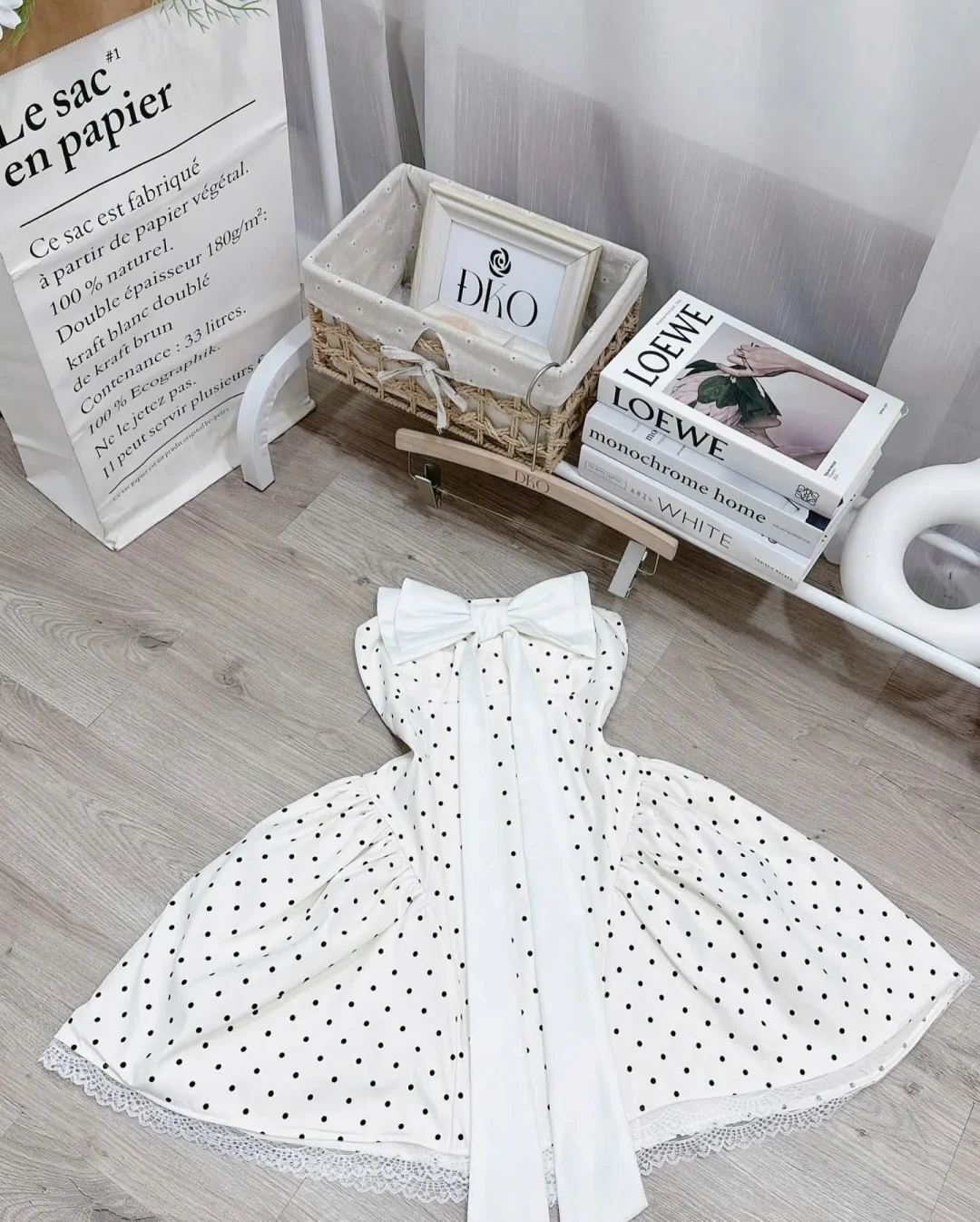 Ảnh 6 của Váy babydoll chấm bi kem viền ren