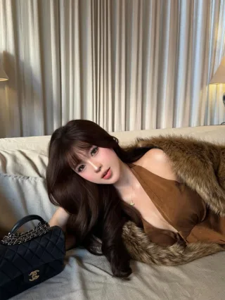 Photo 4 of Đầm maxi satin nâu halter nữ