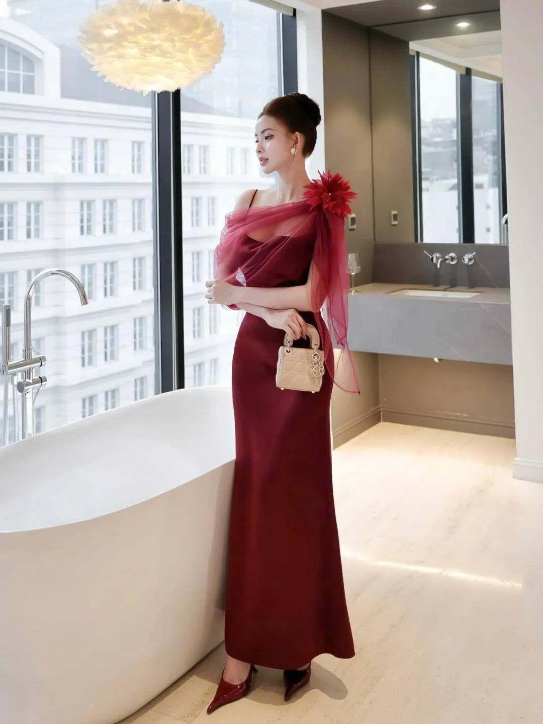 Ảnh 1 của Váy dạ hội đỏ lệch vai size M