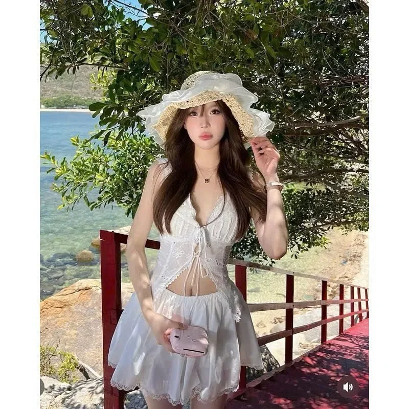 Photo 3 of Váy maxi trắng ren nữ boho vintage