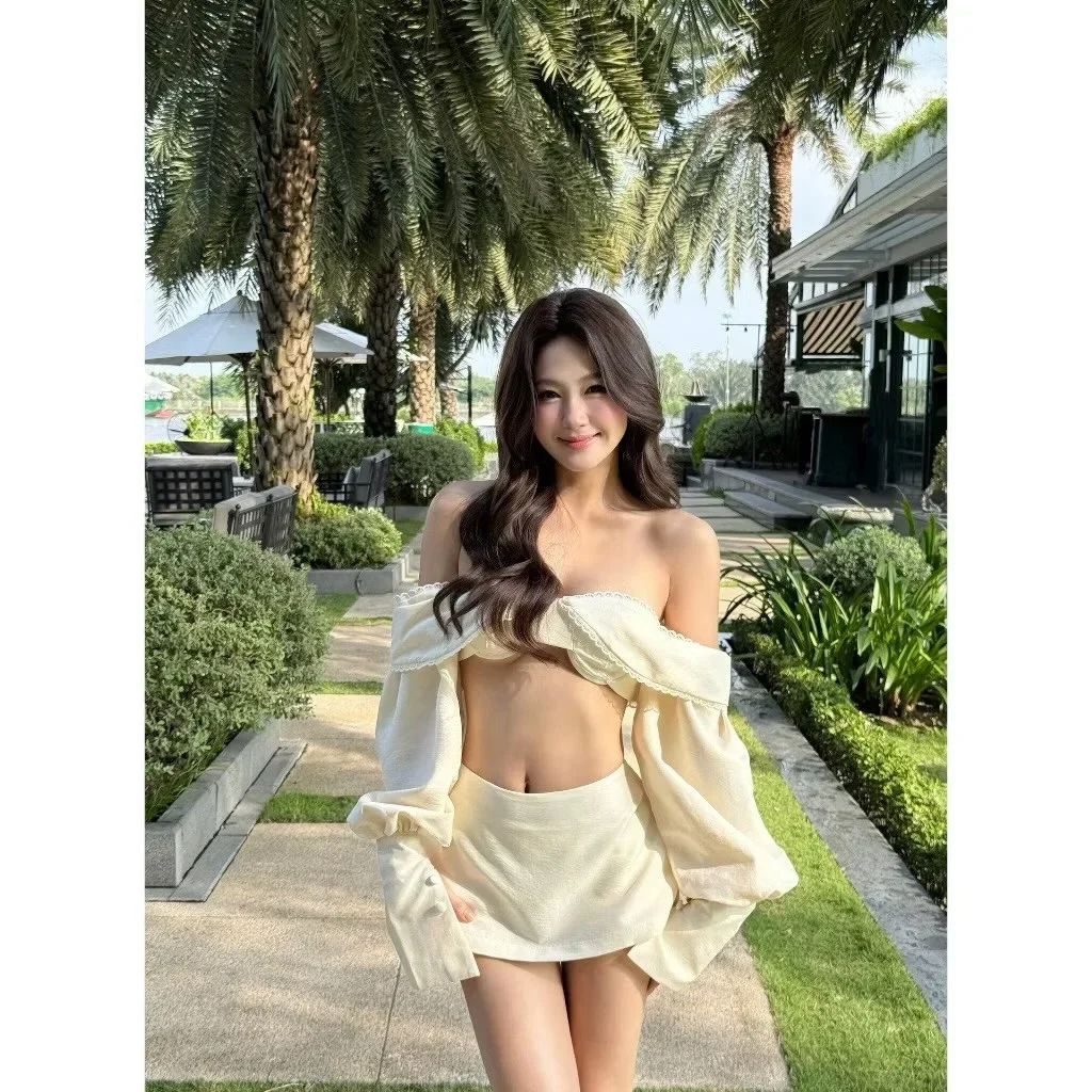 Photo 1 of Set đồ trễ vai kem nữ trendy