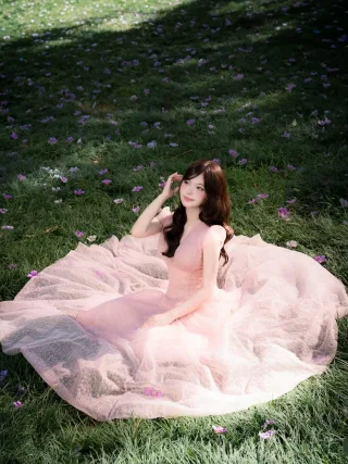 Ảnh 1 của Váy maxi tulle hồng nhạt vintage nữ
