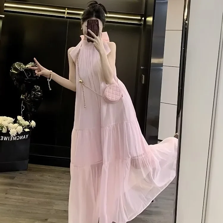 Ảnh 2 của Váy maxi hồng nhạt voan nữ cho thuê