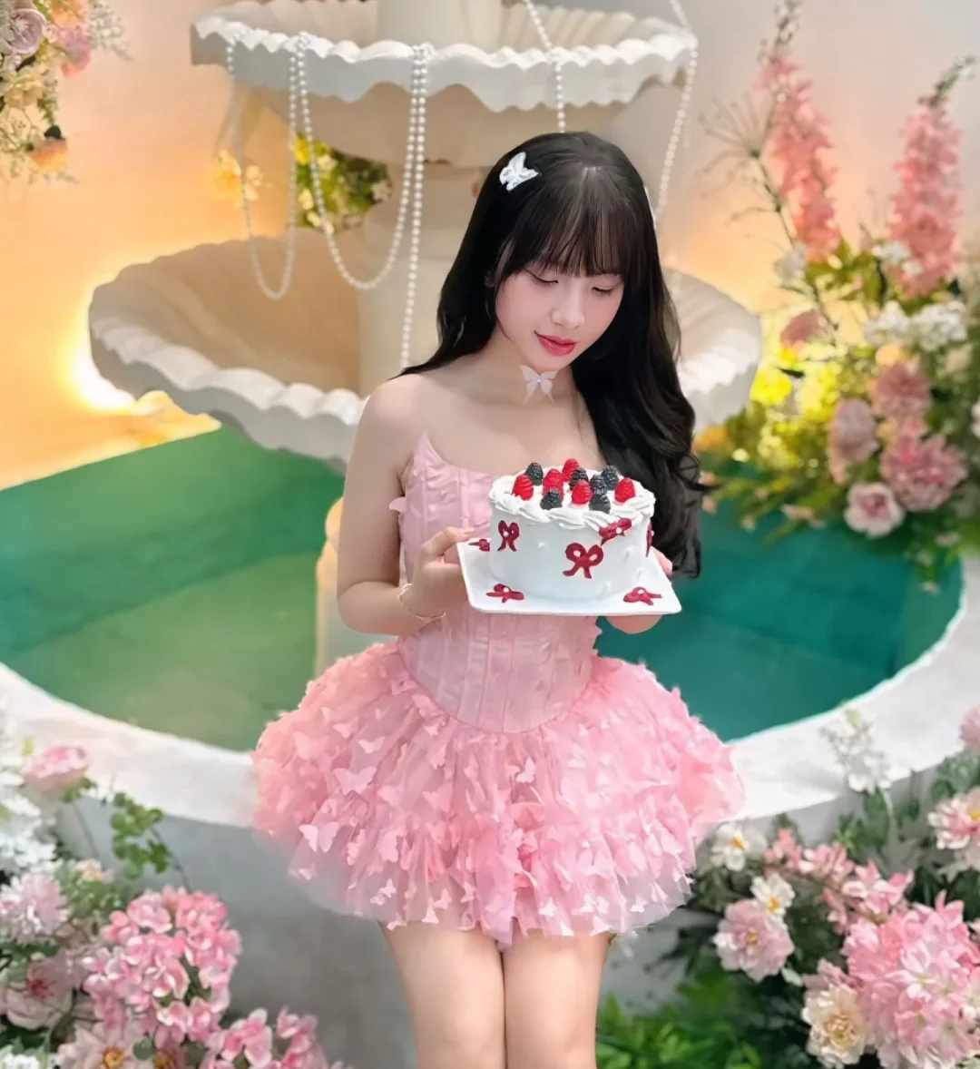 Ảnh 1 của Váy tiệc hồng công chúa bướm nữ
