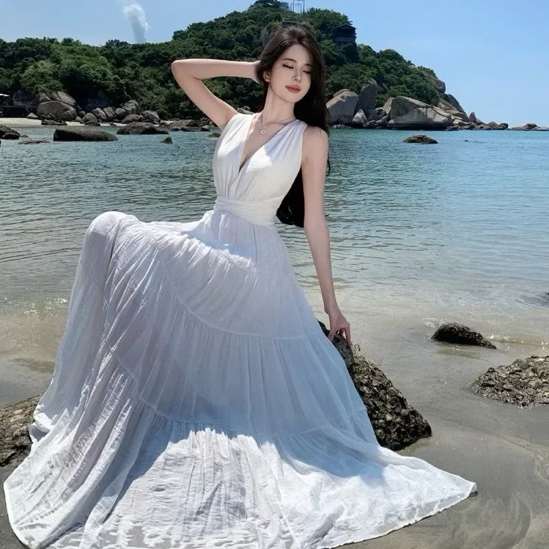 Photo 3 of Váy maxi trắng nhiều tầng nữ