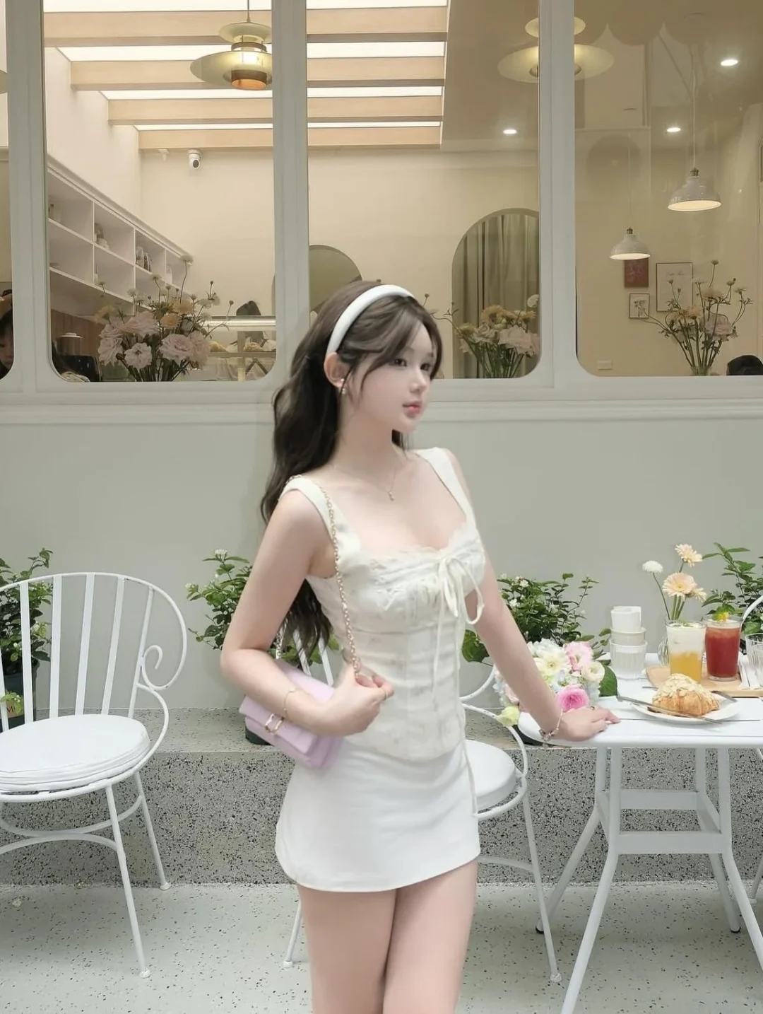 Ảnh 2 của Set corset ren trắng váy mini nữ
