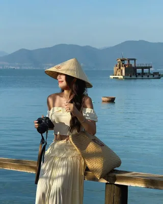 Ảnh 3 của Set croptop trễ vai váy maxi vàng boho nữ