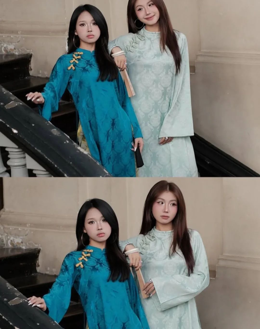 Photo 2 of Áo dài truyền thống nữ xanh mint teal