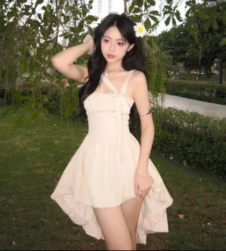 Ảnh 1 của Váy ngắn hai dây nơ kem Clélie size M