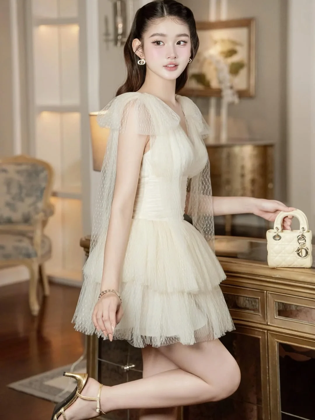 Photo 2 of Váy ngắn voan kem Chouchou tay cánh tiên
