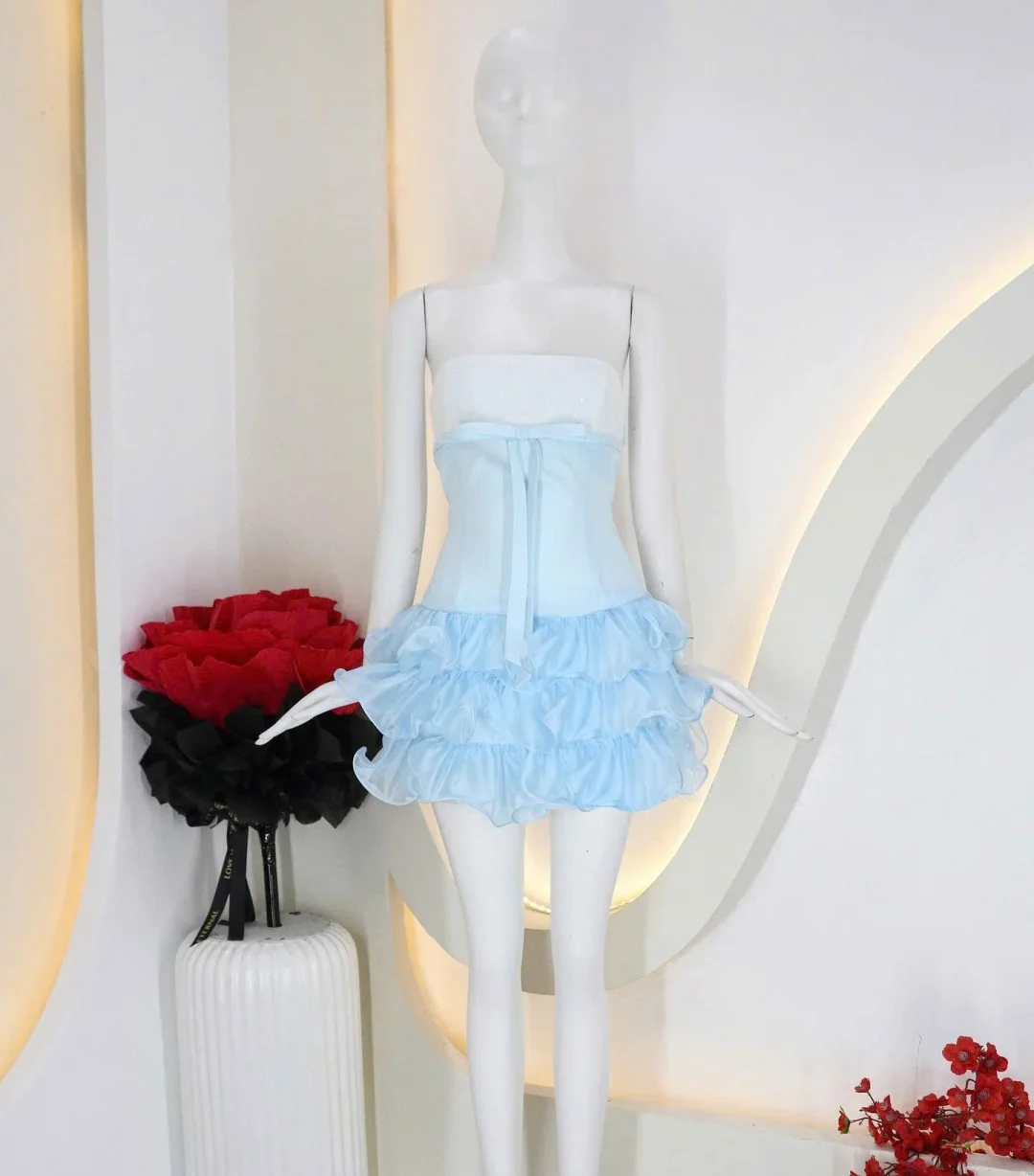 Ảnh 5 của Set corset trắng chân váy bèo xanh pastel