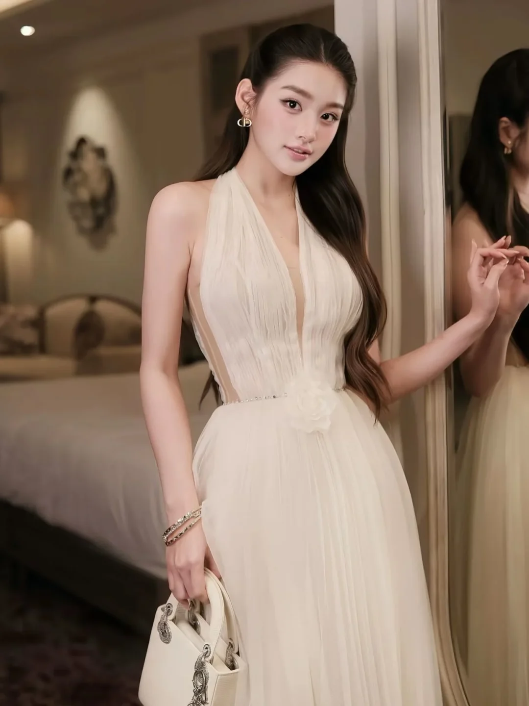 Ảnh 1 của Đầm maxi voan kem hở lưng nữ