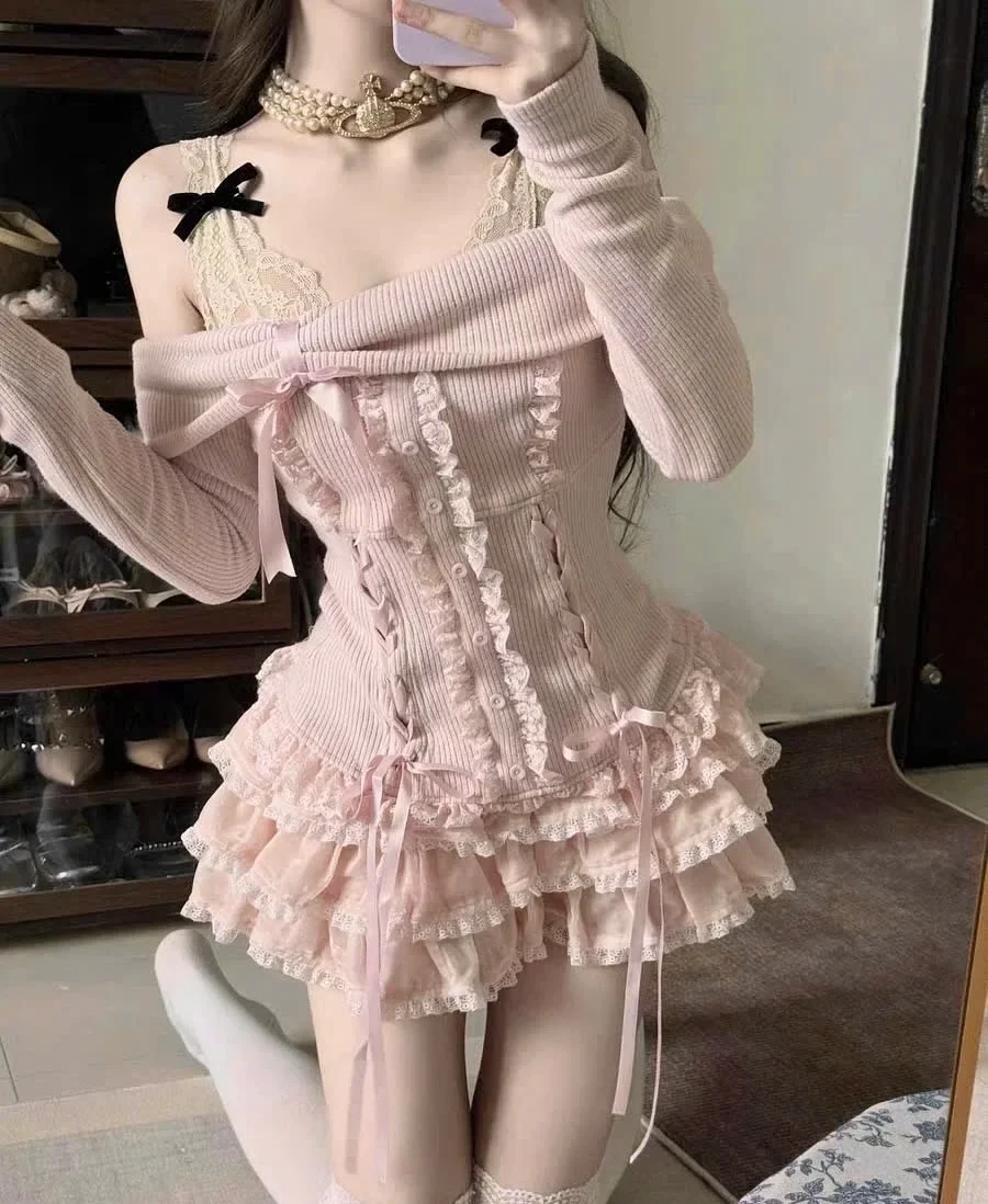 Photo 1 of Set váy corset hồng pastel lolita nữ