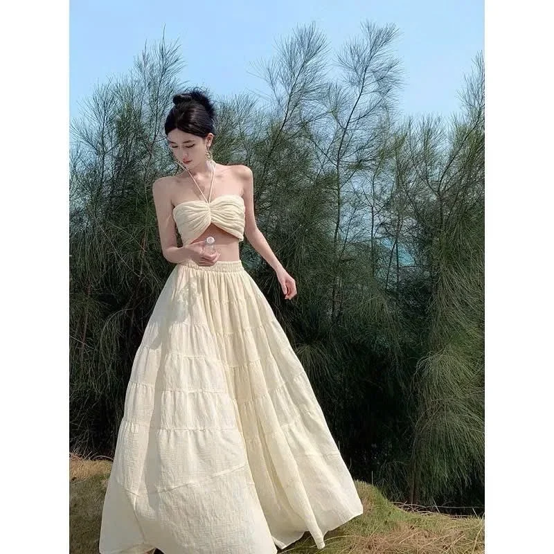 Photo 3 of Set croptop maxi vàng nhạt phong cách boho