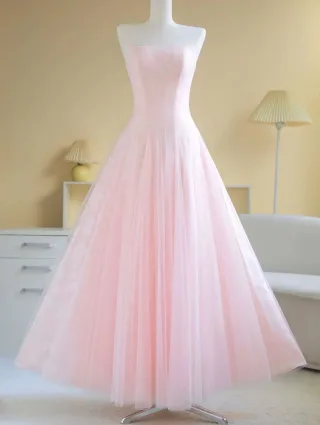 Ảnh 2 của Váy tulle hồng trễ vai maxi nữ
