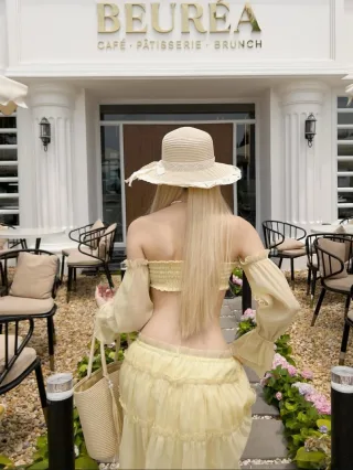 Ảnh 4 của Set áo váy nữ trễ vai vàng boho
