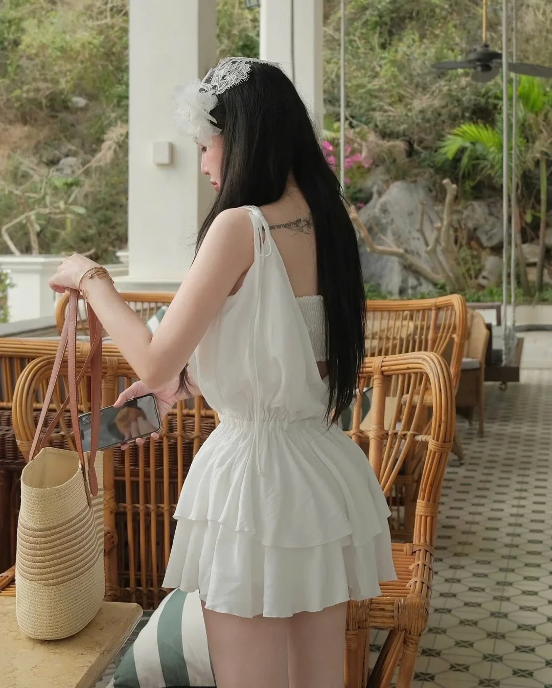Photo 3 of Đầm trắng hai dây bèo tầng nữ