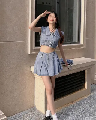 Ảnh 4 của Set áo vest denim crop và váy Kaylin