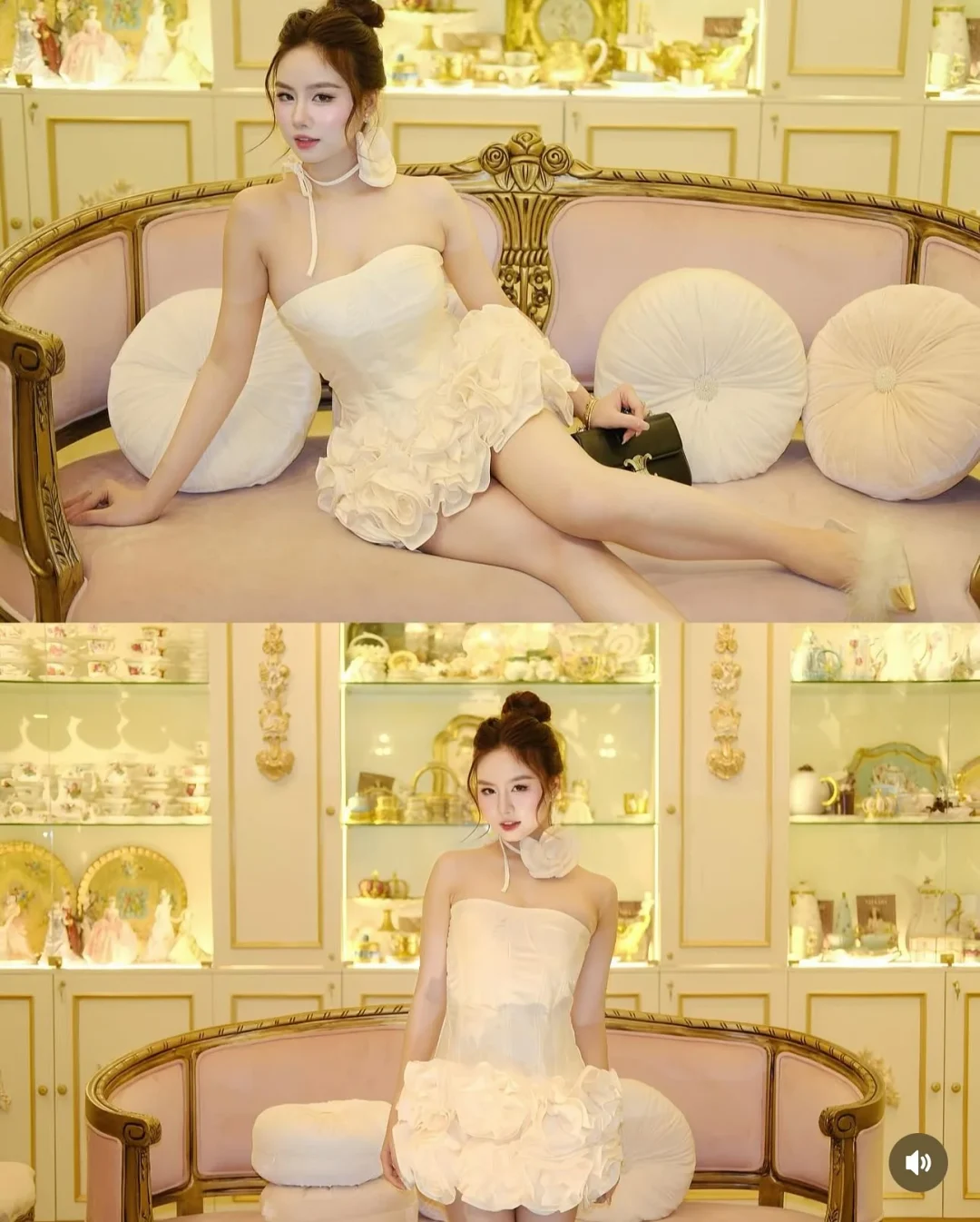 Photo 5 of Set corset chân váy bèo kem kèm hoa cổ