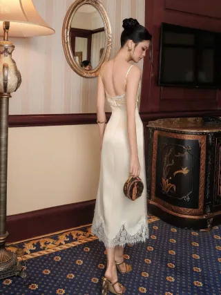 Ảnh 2 của Váy dài ren lụa kem hai dây size M