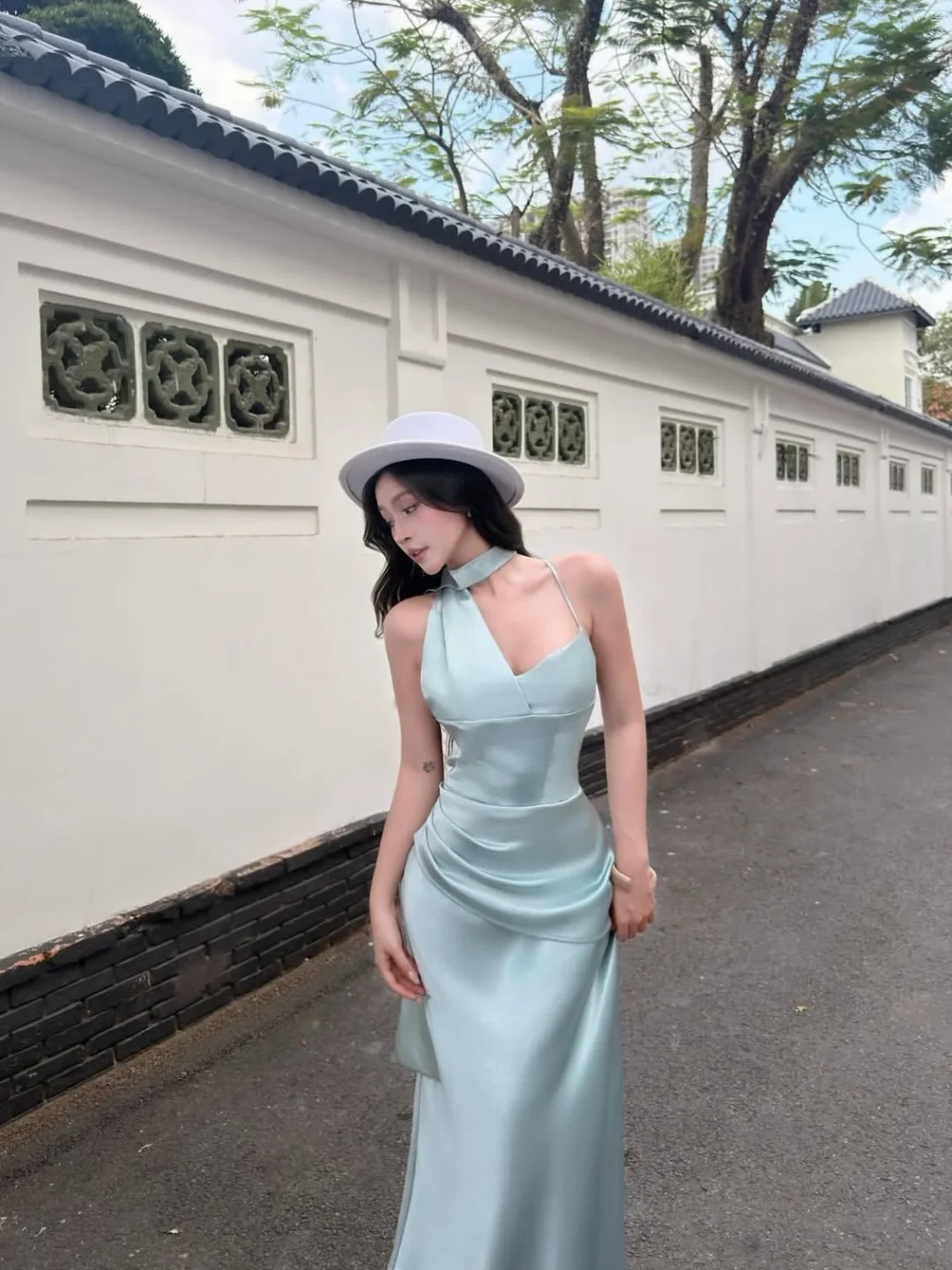Photo 3 of Váy dạ hội lụa xanh mint size M
