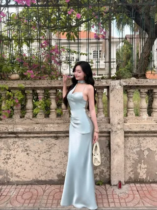 Photo 4 of Váy dạ hội lụa xanh mint size M
