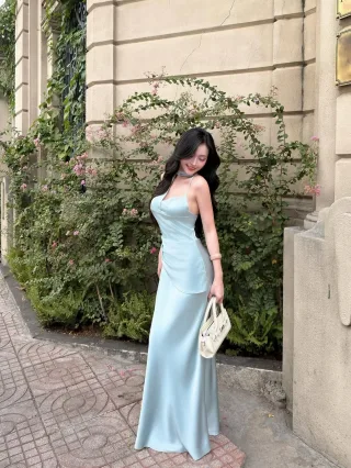 Photo 2 of Váy dạ hội lụa xanh mint size M