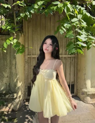 Ảnh 4 của Đầm babydoll vàng ngắn size S nữ