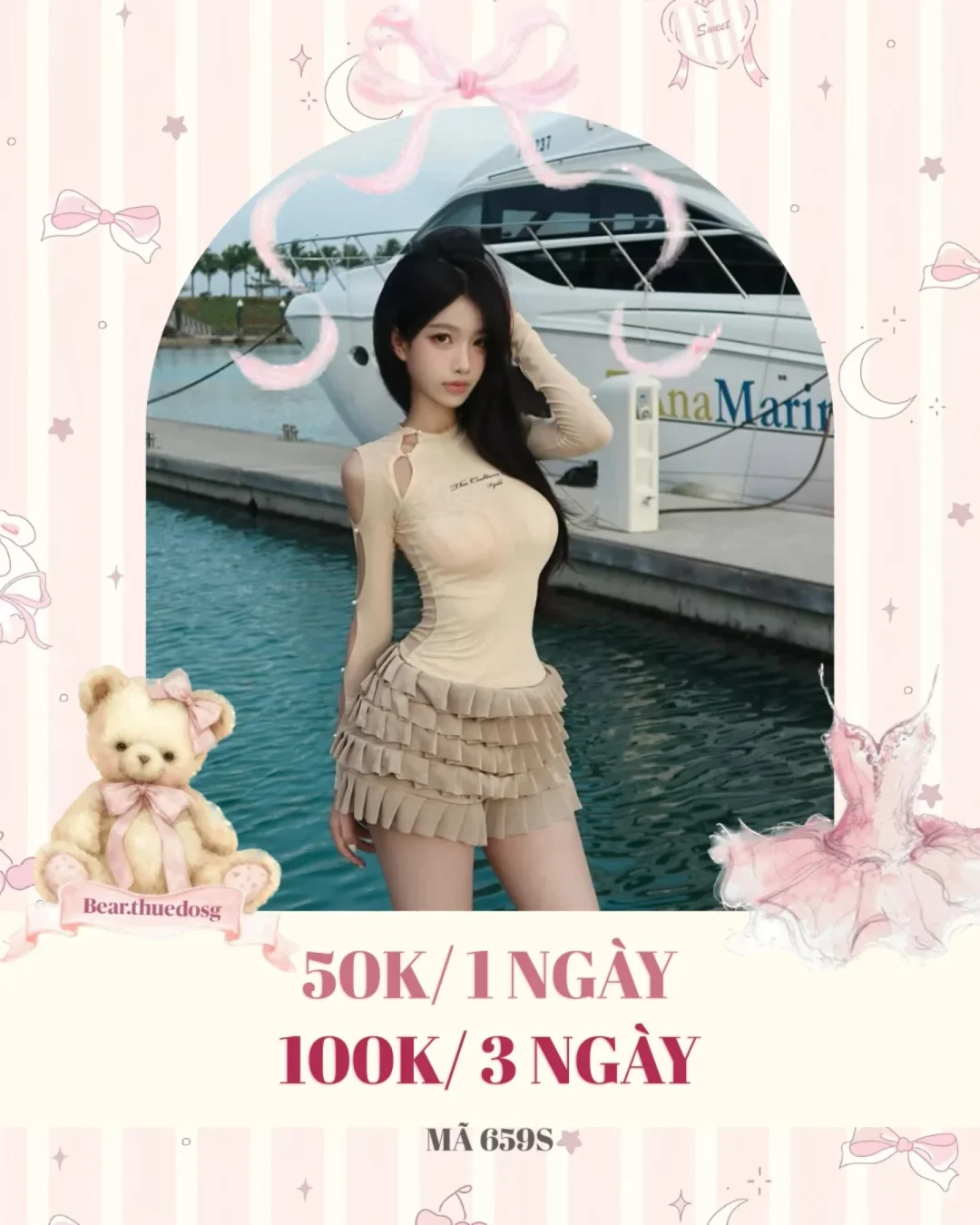 Ảnh 1 của Set áo váy nữ be bánh bèo size M
