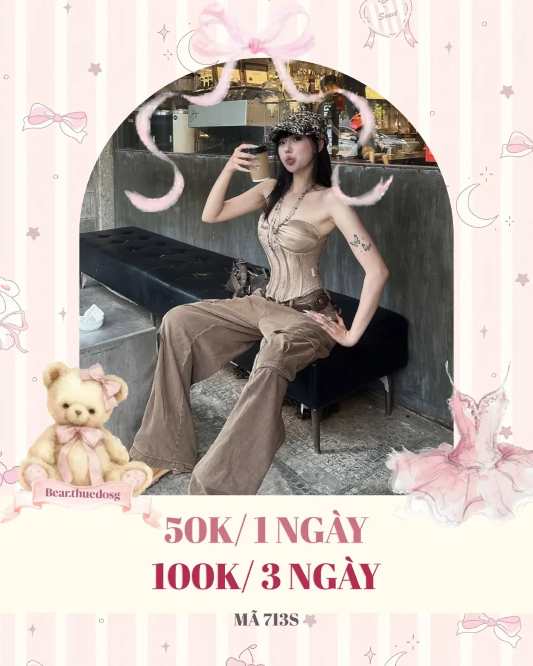Ảnh 1 của Set áo corset be và quần cargo nâu nữ size M