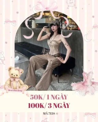 Ảnh 1 của Set áo corset be và quần cargo nâu nữ size M