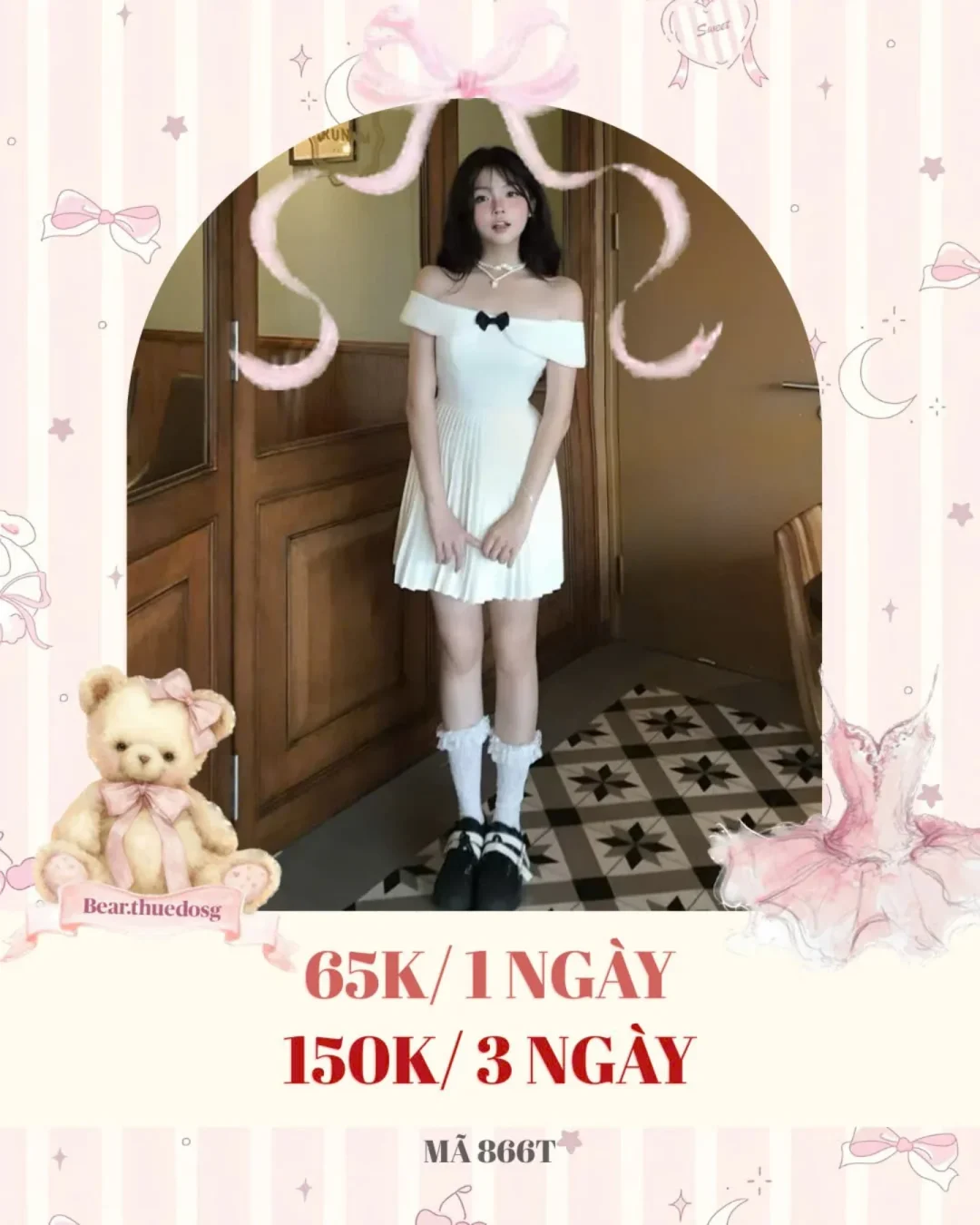 Photo 1 of Váy trễ vai trắng nơ đen size S