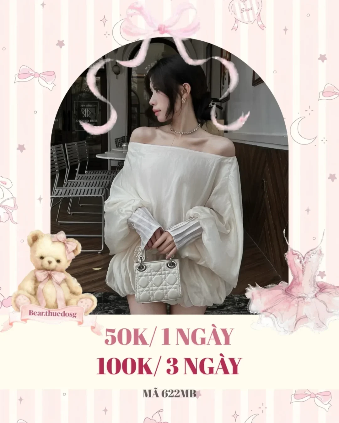 Photo 1 of Áo trễ vai tay phồng trắng nữ size S
