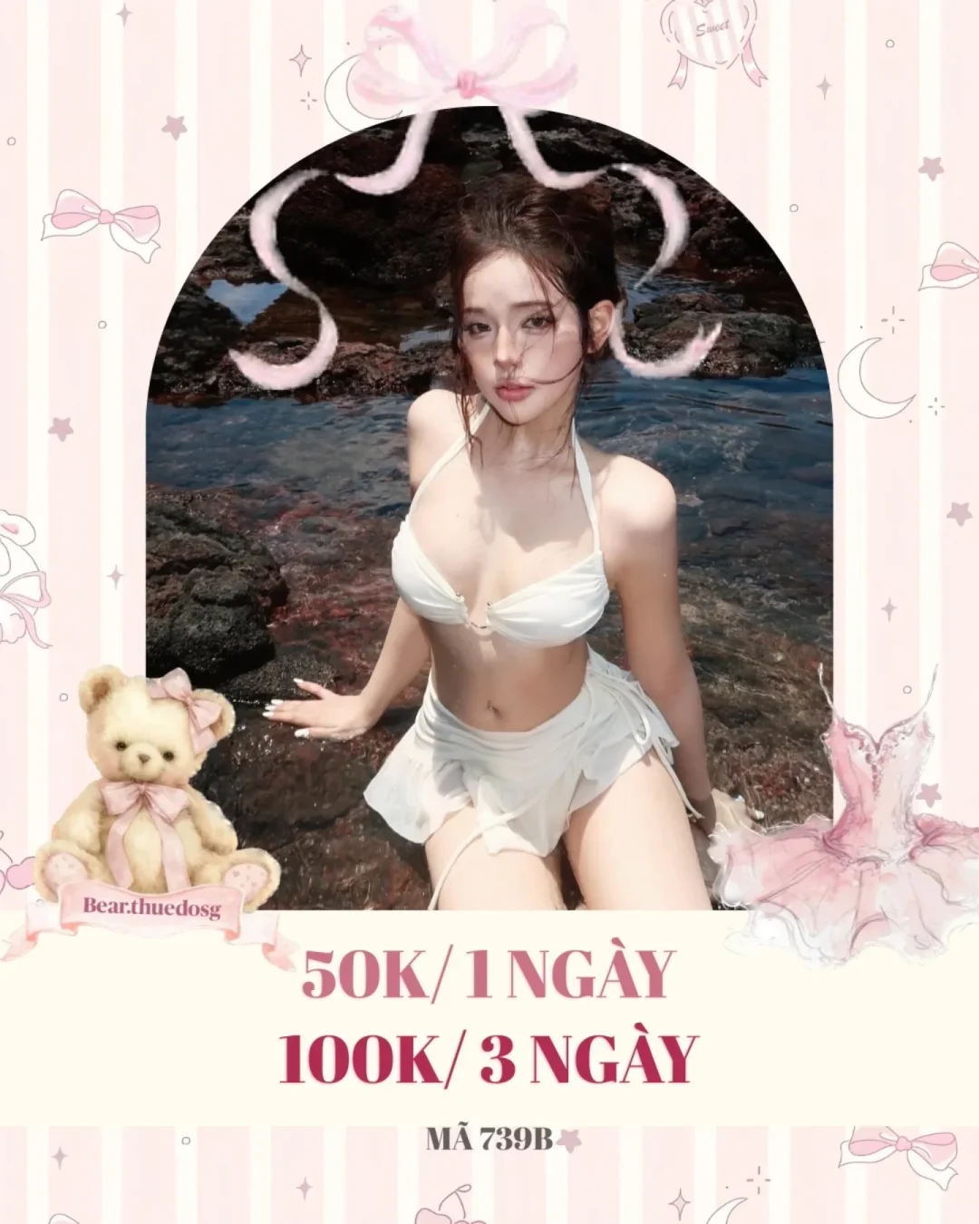 Ảnh 1 của Bikini trắng hai mảnh halter đi biển nữ