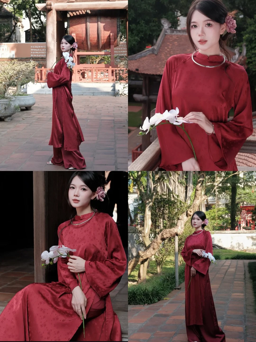 Ảnh 1 của Áo dài đỏ truyền thống lụa nữ