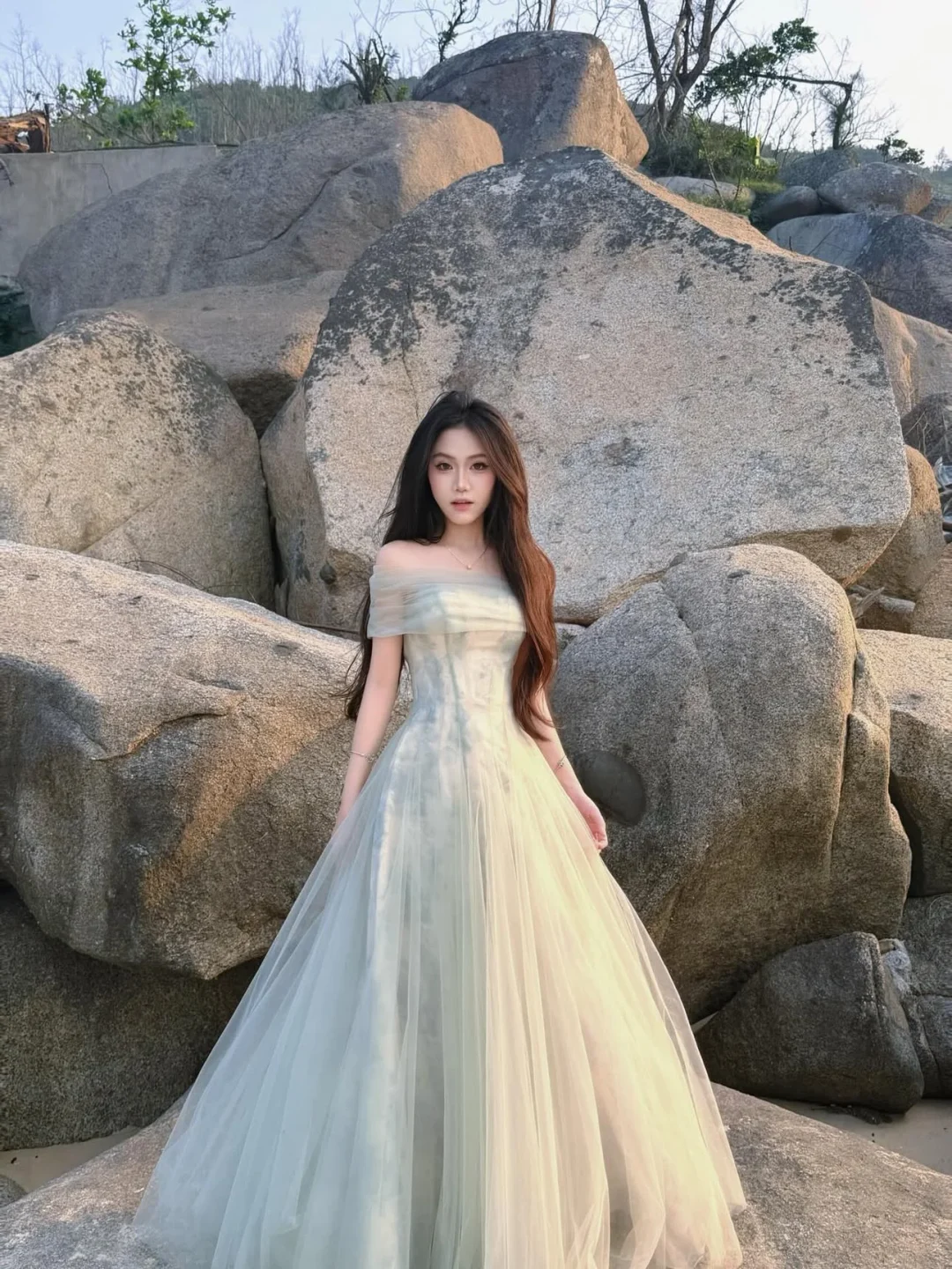 Ảnh 6 của Váy Dasha xanh mint vai trễ tulle xòe