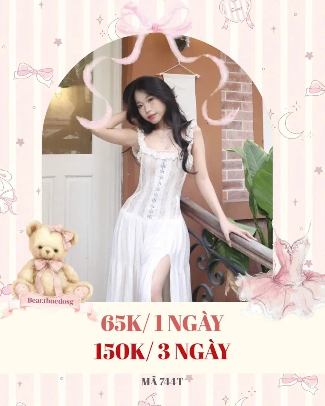 Photo 1 of Đầm corset ren trắng vintage nữ