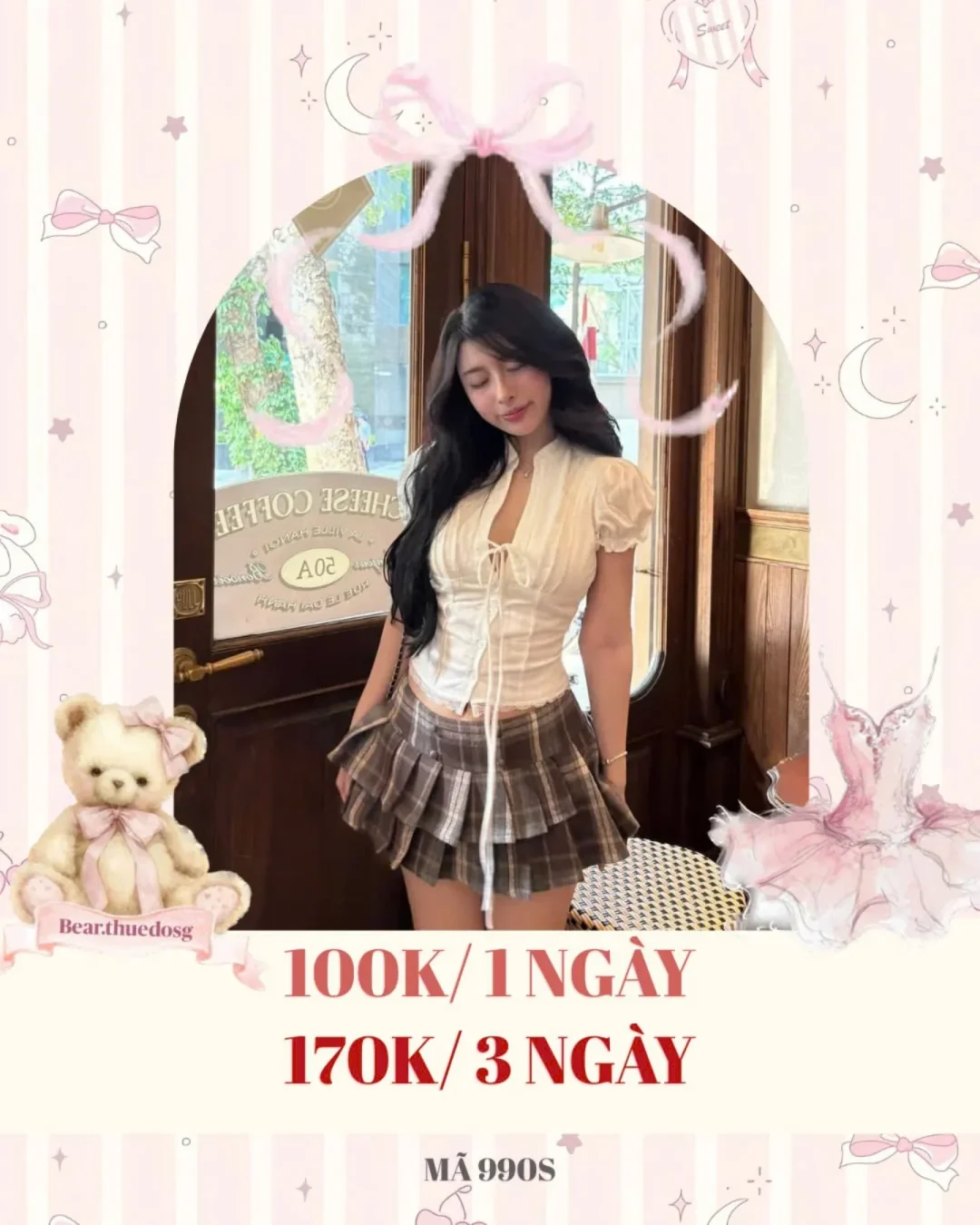 Ảnh 1 của Set áo corset trắng chân váy caro nữ